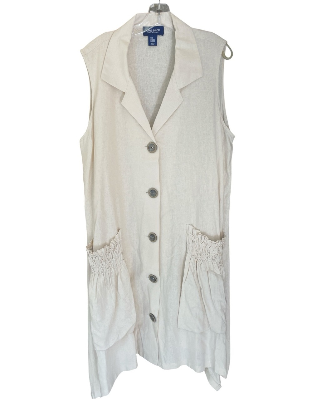Jones New York Linen blend Sharkbite Dress Plus 2XL Ivory Lagenlook Midi